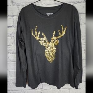 Legendary Whitetails black long sleeve T with gold foil deer design Large NEW